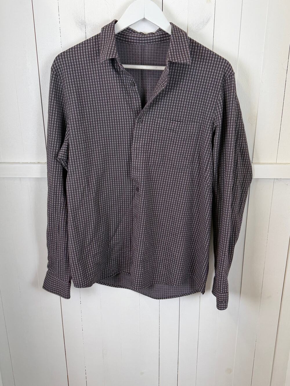 Lululemon Men's Purple Nylon Button-Down Shirt Size L